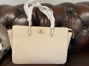 AUTHENTISCHE TORY BURCH ROBINSON LEDER GROSSE BEUTELTASCHE NEU CREME NEU MIT ETIKETT - Bild 1 von 9