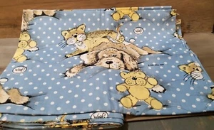 Vintage 1987 Sue Hall Dogs Cats Curtains 2 Panels 82x63 Blue Polka Dots  - Picture 1 of 3