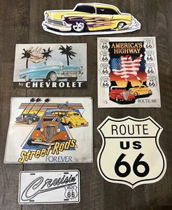 Game Room Garage Chevy Street Hot Rod Route 66 Lot of Six Tin Metal Signs (Q) - Bild 1 von 8