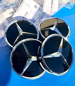 4 X Logo Badge Centre De Roue Cache Moyeu Mercedes Noir Original B66470200 Neuf - Imagen 1 de 1