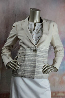 $1295 New PIAZZA SEMPIONE Cream Off White Black Stitch Stripe Jacket 46 12 - Image 1 of 4