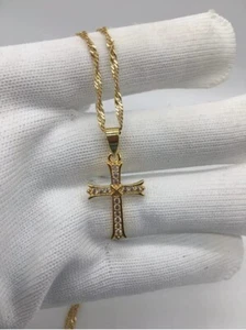 18Ct Gold Filled Chain Necklace & Cubic Zirconia Crucifix Cross Pendant Ref:-13 - Picture 1 of 6