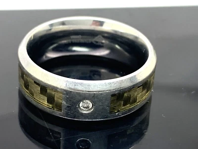 Men's Wedding Band Silver Green 8mm Stainless Steel 0.05ctw Diamond Ring Size 10 - Image 1 of 4