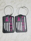 CANCER AWARENESS FIGHT & AMERICAN FLAG  LUGGAGE TAGS SUITCASE ID LABELS SET OF 2