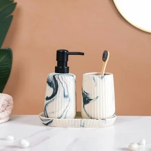 Badezimmer Zubehör Set Mit 3 Keramik Seifenspender Zahnbürsten Halter & Ablage - Bild 1 von 6