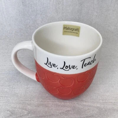 Taza de café Pfaltzgraff LIVE RISE TEACH 20 oz porcelana maestro regalo manzanas Foto 1 de 4
