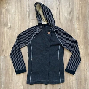 prAna - dunkelgraue Damenjacke Wolle Strick Kapuze tailliert Reißverschluss Plüsch gefüttert M - Bild 1 von 8