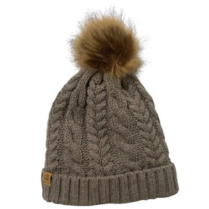TIMBERLAND Autumn Woods Cable Fleece Lined Pom Beanie Light Heather Gray OS NWOT - Picture 1 of 5