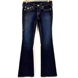 Jeans svasati True Religion Joey vita bassa dettaglio perlato cuciture intrecciate taglia 27 lavaggio scuro - Foto 1 di 9