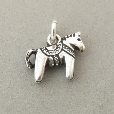 .925 Sterling Silver 3-D DALA HORSE CHARM Sweden Dalecarlian Wood NEW 925 TN15 - Image 1 of 3