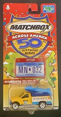 2001 MATCHBOX ACROSS AMERICA MINNESOTA FORD F-SERIES FIRE TRUCK WITH RAFT YELLOW - Image 1 of 2