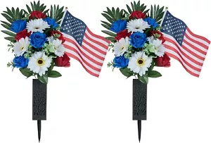 Memorial Day Flowers for Cemetery: 2 Pcs Outdoor Grave Decorations - Artificial - Picture 1 of 8