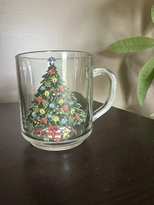 Vintage Sabin Luminarc Glass Christmas Tree Mug Cup with Handle Set of 1 - Picture 1 of 4