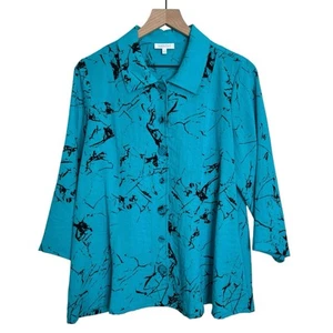 Habitat Button Blouse Art To Wear Blue Black Abstract Collared Lagenlook Small - Picture 1 of 5