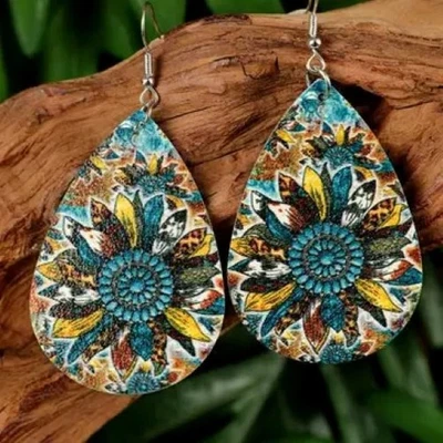 Pendientes de cuero girasol multicolor estilo boho Foto 1 de 2