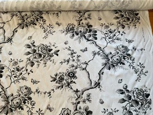 Ralph Lauren Vintage Ashfield 100% Linen Fabric By The Yard Black White Floral - Picture 1 of 5
