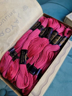 Lot of 96 Vintage Royal Mouline'  Bright Pink 110 Thread Skein 4 Boxes - Image 1 of 4
