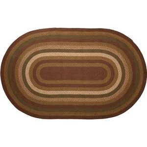 Tea Cabin Rustic Country Jute Area Rug Green Striped Oval w/Pad Floor Decor 6... - Picture 1 of 5