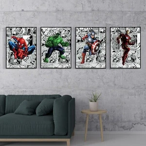 Superhero Comic Print Kids Bedroom Wall Art Children's Cartoon Hero - Picture 1 of 6
