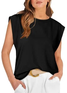 Womens Cap Sleeve Tops for Women Boat Neck Summer Sleeveless Tank Top Loose T... - Picture 1 of 5