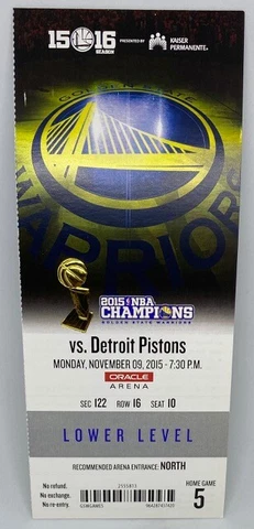 2015-16 Golden State Warriors MINT FULL SEASON TICKET Win #8 73 Win Season RARE Cover