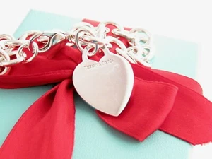 Tiffany & Co Silver 925 Heart Tag Charm Pendant 7.5" Bracelet - Picture 1 of 8