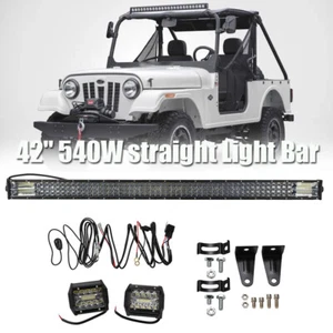 42inch LED straight Light Bar Combo 2pcs 4" Fog Driving Lamps Off Road Tri-Row - Picture 1 of 11