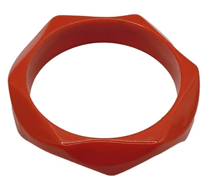 Red Orange Faceted Acrylic Bangle Style Vintage Bracelet Colorful Retro Jewelry - Picture 1 of 15