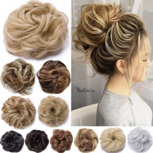 Scrunchie pezzo di capelli riccio vero spesso disordinato panino 100% naturale estensione capelli updo - Foto 1 di 36
