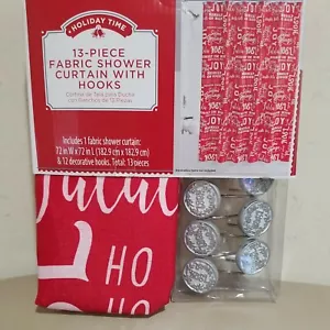 New Holiday Time 13 Pc Shower Set Curtain & Decorative Hooks 72" x 72" red - Picture 1 of 4
