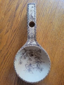Floral Pyrography Woodburnt Spoon Woodland Birds Candleholder Vtg Boho Decor - Picture 1 of 13
