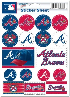 Atlanta Braves Vinyl Sticker Sheet 17 Decals 5x7 Inches Free Shipping - Image 1 of 2