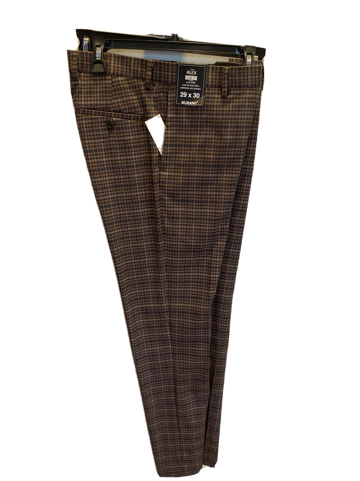 Murano Alex Slim Fit Men’s Brown Checked Pants Size 29x30 N Retail