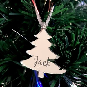 Xmas Tree Personalised Name Engraved Christmas Tree Decoration Mirrored - Imagen 1 de 4