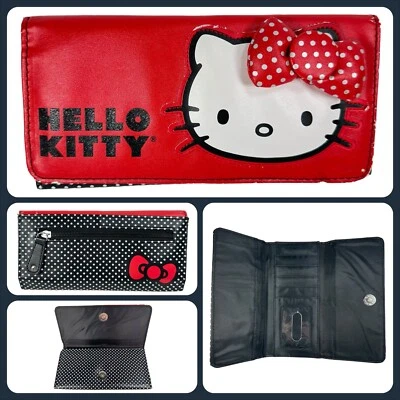 Cartera Hello Kitty Loungefly triple tarjeta 3D embrague monedas puntos rojo blanco negro Foto 1 de 4