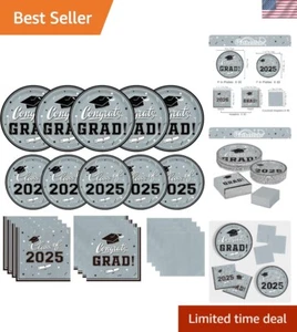 Convenient Party Pack: 50 Silver Graduation Plates & Napkins for Celebrate 2025 - Picture 1 of 8