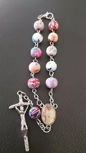 Beautiful fimo beaded Rosary bracelet with Pope Francis  centre and gift bag  - Picture 1 of 9
