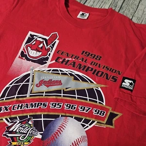 Vintage Cleveland Indians Shirt Mens L Chief Wahoo 95 96 97 98 STARTER 90s EUC - Picture 1 of 9