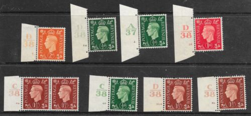 GB KGVI Definitive Briefmarken x 9 mit Kontrollnummern MM R14038