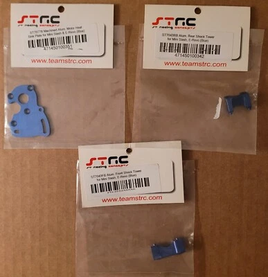 STRC Aluminum BLUE ~ 3 Item Lot ~ Mini Slash & E-Revo ~ Motor Mount Shock Towers - Image 1 of 4