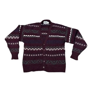 VTG Lake Harmony Rowing Club Cardigan Men Sz M Burgundy Grandpa Nordic Wool USA - Picture 1 of 14