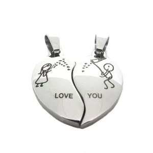 Partnerkette Puzzel Herz Edelstahl 2 Partner Anhänger + 2 Ketten LOVE YOU - Bild 1 von 1