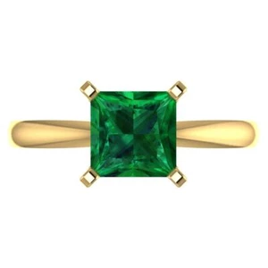 2 cttw Princess-Cut Simulated Emerald Solitaire  Engagement Ring 14K Yellow Gold - Picture 1 of 11