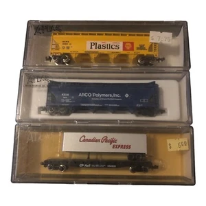 (3) Atlas Box Car Lot 3777 3717 3712 Spur N CP Rail Flat Cat Chemical Shell etc. - Bild 1 von 12