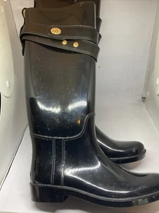 COACH Q6298 TAHIA RAIN RUBBER TURNLOCK KNEE HIGH RIDING BOOTS US SIZE 8 B EU 38 - Picture 1 of 5