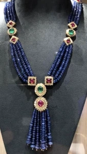 5.80ct Natural Diamond Ruby Emerald Sapphire 14k Solid Yellow Gold Necklace - Picture 1 of 5