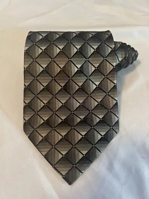 Corbata Croft & Barrow negra/beige/gris a cuadros y cuadros toda seda 58"x4" Foto 1 de 4