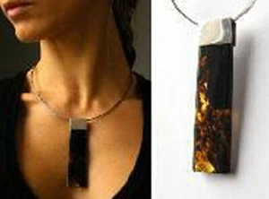 Anhänger Halskette Silber 925 Bernstein Amber Herren Damen Schmuck modern Neu - Bild 1 von 1