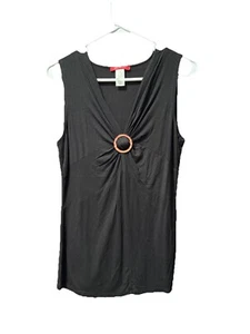 AK Anne Klein Collection Sleeveless Top V-Neck with Ring Detail Black Medium - Picture 1 of 6