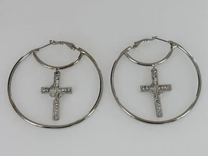 Baby Phat mit Kreuz & Kreis Strass Silber Jumbo Creolen Paar Ohrringe - Bild 1 von 1